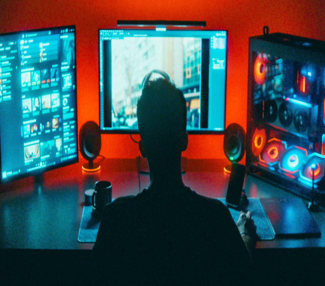 man in shadows gaming